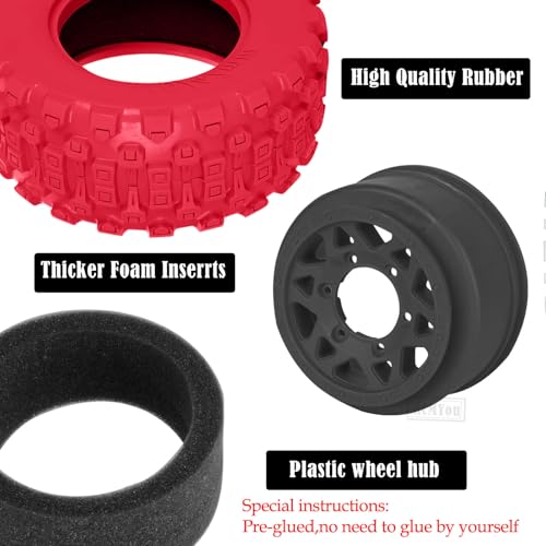 RC F/R Wheels and Tires Set w/Detachable Replace Running on Off-Road Tire RC Wheel Hex for 1/10 Slash 4WD 4×4 2WD/Arrm a Senton/Axia1/Rc 4wd/Redca t,12mm/14mm/17mm Hex,Black-Red（4PCS - color: Black-red(rc Wheels Tires)