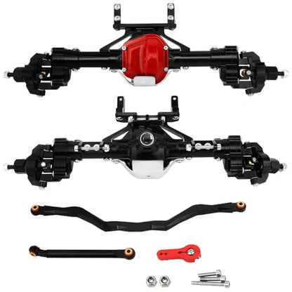 Aluminum Front & Rear Portal Axles for Axial SCX10 & SCX10 II 1/10 RC Crawler Car Axle Set Metal Upgrades Part (Black) - color: Black