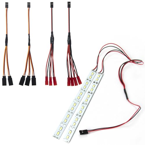24 LEDs Chassis Light Aluminum RC LED Strip 6V & 7.87" JR Plug Y Splitter Wire,JR Male to JST Female Y Harness Wire Adapter JR Servo Y Parallel Extension Cable Lead