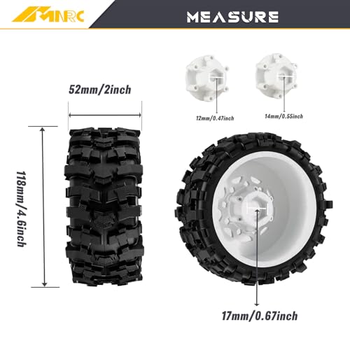 Plastic RC Short Course Truck Wheels and Rubber Tires & 12MM 14MM 17MM Hex Kit for 1/10 Arrma Senton Slash 4×4 2WD for Axial Losi Series Upgrade Part White - color: White