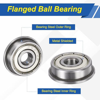 uxcell 5Pcs F627ZZ Flanged Ball Bearings, 7 x 22 x 7mm Double Shielded Chrome Steel Deep Groove Bearing, ABEC5 - size: F627ZZ 7 x 22 x 7mm