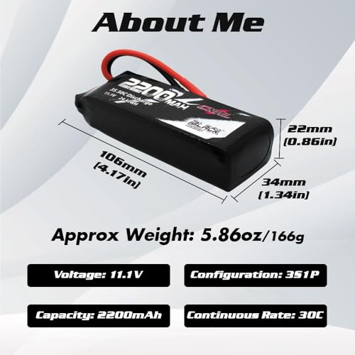 CNHL 2200mAh 3S Lipo Battery 11.1V 30C with XT60 Plug (2 Packs) | Smooth power delivery for easier control, ideal for trainer aircraft, light RC airplanes, gliders, cars, and everyday flying.