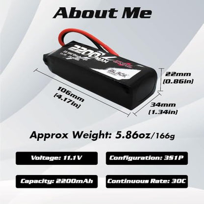 CNHL 2200mAh 3S Lipo Battery 11.1V 30C with XT60 Plug (2 Packs) | Smooth power delivery for easier control, ideal for trainer aircraft, light RC airplanes, gliders, cars, and everyday flying.
