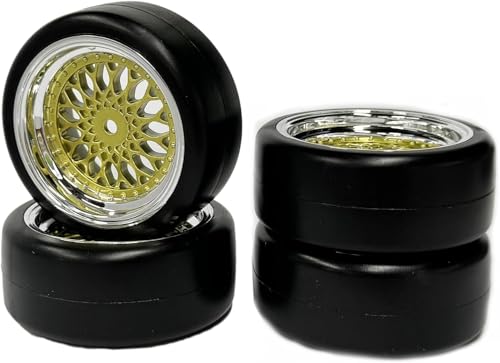 1/10 Drift Wheels Tires Set,AMZSTAR 4PCS 63mm RC Hard Tyre with Plastic Wheel Rims 12mm Hex for 1/10 RC On Road Racing Touring Drifting Car for Tamiya TT01 HSP HPI Kyosho (Gold Silver,Offset:3mm) - color: Gold Silver,offset:3mm