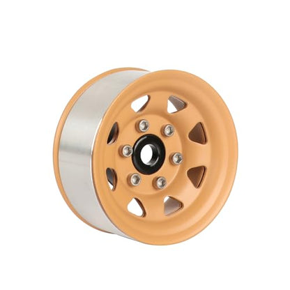 4PCS 1.55 inch Metal Beadlock Wheel Hub RC Car Aluminum Alloy Wheel Rim for 1/10 RC Crawler Car for Axial 90069 D90 TF2 Tamiya CC01 CC02 LC70 LC80 MST(Silver+Yellow) - color: Silver+yellow