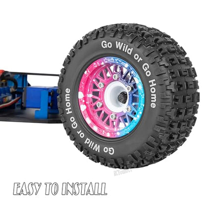 RC Wheels Tires Truck Tires 12mm/14mm/17mm Hex for 1/10 Slash 4×4 4WD 2WD/Axia1/Arrm a Senton/Redca t/Rc4w d,w/RC Wheels Hex Detachable Replace Running on Off-Road Tires,Colorful - color: Colorful- (Wheel Tires)