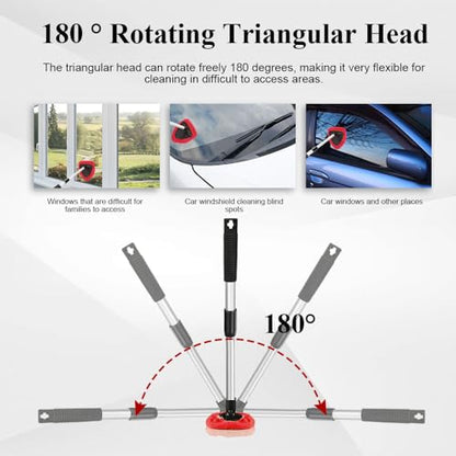Windshield Cleaning Tool, Car Window Cleaner, Windshield Cleaner with 4 Washable Reusable Microfiber Pads and Extendable Handle, Auto Glass Wiper Cleaning Kit Universal for Car (Red) - color: Red