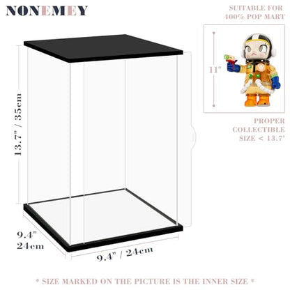 NONEMEY Clear Acrylic Display Case with Remote Control Light for 400% Pop Mart，Dustproof Model Showcase Organizer Box, Display Case for Collectibles (9.8x9.8x13.8inch,25x25x35cm) - size: 9.4×9.4×13.7 inch, 24×24×35 cm