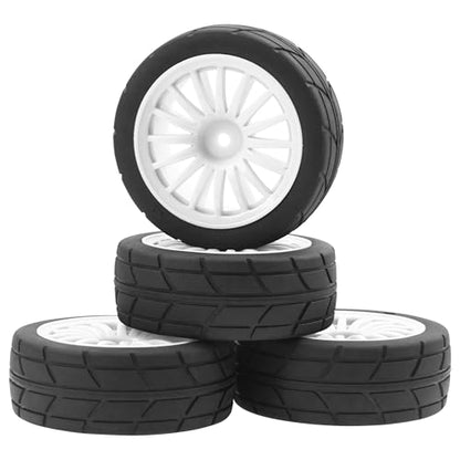 4Pack Vgoohobby OD70mm RC 1/10 On Road Rubber Tires w/Plastic Wheel Rims 12mm Hex Compatible with HSP HPI Redcat Tamiya Traxxas Kyosho 1/10 RC On Road Racing Touring Car (White) - color: White