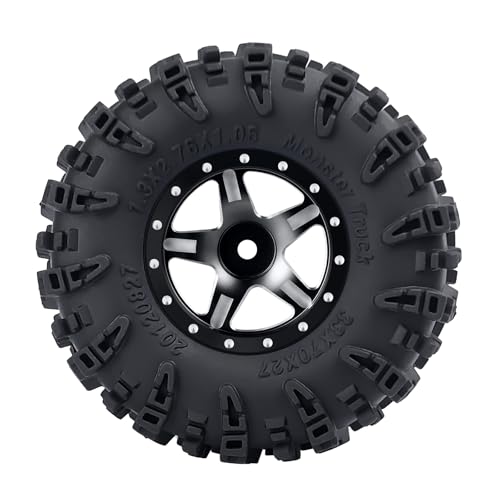 4PCS 1.3" Beadlock Wheel Tires Set Aluminum 1.3inch 5-Spoke Beadlock Wheel Hub Wheel Rim 7mm Hex ＆ 70mm/2.76inch Rubber Crawler Tires for 1/18 1/24 RC Crawler Car SCX24 TRX4M (Black) - color: Black
