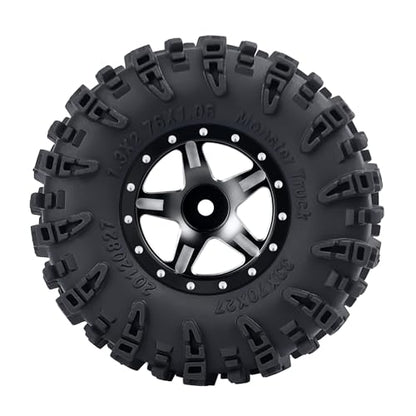 4PCS 1.3" Beadlock Wheel Tires Set Aluminum 1.3inch 5-Spoke Beadlock Wheel Hub Wheel Rim 7mm Hex ＆ 70mm/2.76inch Rubber Crawler Tires for 1/18 1/24 RC Crawler Car SCX24 TRX4M (Black) - color: Black