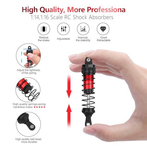 4PCS RC Oiled Shocks Absorber Set Fit for 1/12 1/14 1/16 RC Cars WLtoys 144001/124019/124018 MJX, SCY and HBX RC Buggy Off-Road Racing Upgraded Parts (Black Red) - color: Black red