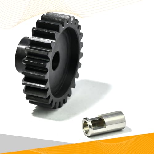 M1.5 25T Pinion Gear 8mm Bore with 8mm to 5mm Shaft Adapter Sleeve, Chromium Steel Motor Gear with Set Screw & Hex Key for Traxxas ARRMA Losi 1/5 1/8 RC Cars - size: 25T