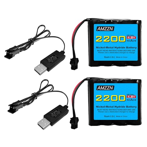 2PCS 4.8V 2200mAh AA NiMH Battery SM-2P Plug with USB Charger Remote Control Toy Car Battery for SY-E511 RC Excavator, E562 TD141 RC Car,Truck,and Off-Road Vehicle Batteries