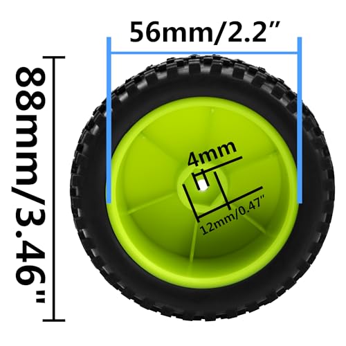 4Pack HIRCQOO OD 88mm/3.46" Front and Rear Rubber Tire Tyre & Plastic Wheel Rims 12mm Hex Hub Compatible with Redcat HPI HSP ExceedRC Kyosho Losi 1/10 Scale Off Road Buggy (Green) - color: Green