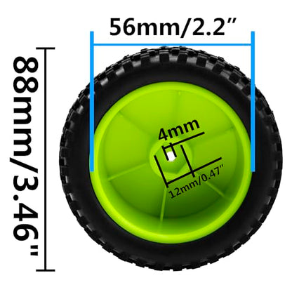 4Pack HIRCQOO OD 88mm/3.46" Front and Rear Rubber Tire Tyre & Plastic Wheel Rims 12mm Hex Hub Compatible with Redcat HPI HSP ExceedRC Kyosho Losi 1/10 Scale Off Road Buggy (Green) - color: Green
