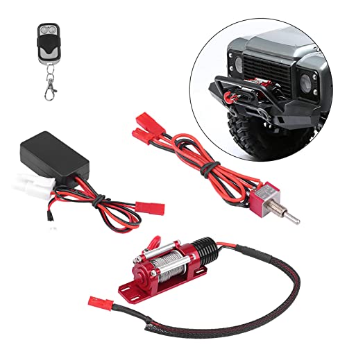 Universal Metal 1/10 Scale RC Winch with Two-Button Remote for Off-Road Crawler Recovery, Compatible with Redcat, Axial SCX10, D90, HPI