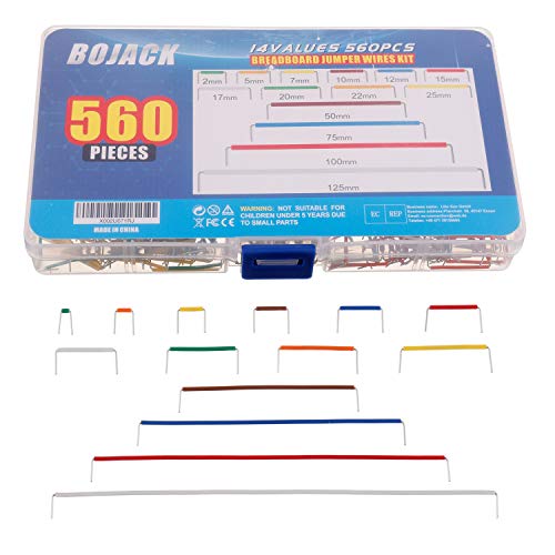 BOJACK 14 Vaules 560 pcs 2-125mm Solderless Flexible Breadboard Connecting Line Cables Breadboard Jumper Wires kit - size: 14 Vaules 2-125mm / 560 Pcs