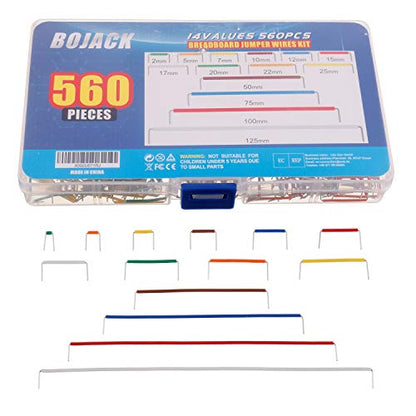 BOJACK 14 Vaules 560 pcs 2-125mm Solderless Flexible Breadboard Connecting Line Cables Breadboard Jumper Wires kit - size: 14 Vaules 2-125mm / 560 Pcs