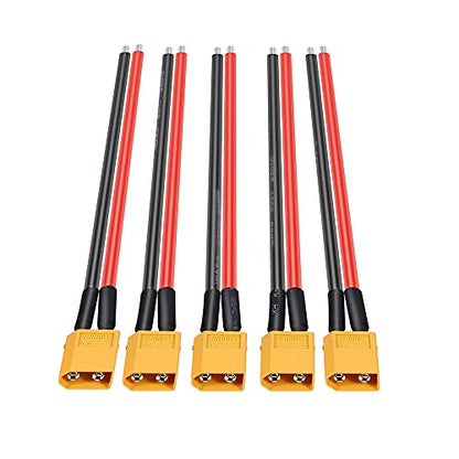 XT60 Connectors 5Pair(10pcs) with 15cm(5.9in) 12AWG Ultra Soft Silicone Extension Cable ,Male & Female Plug for RC Battery ,Drone ,FPV Car,RC Car,Portable Power Station,Solar Generator
