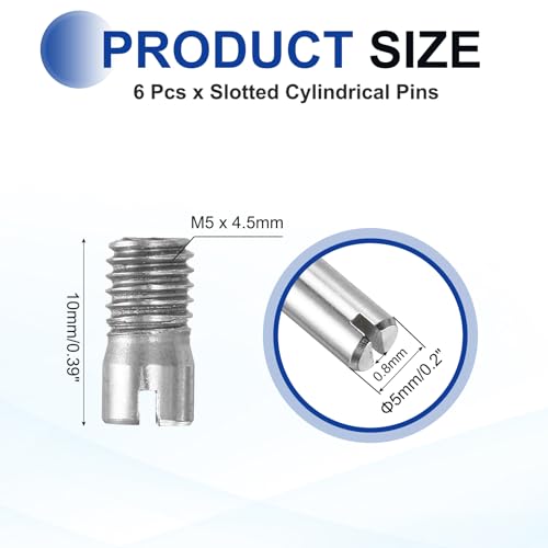 MECCANIXITY 6 Pcs M5 x 10mm Slotted Cylindrical Pins, 304 Stainless Steel Dowel External Thread Locating Parallel Pins Shelf Support Peg Pin for Furniture Installation, DIY Project - size: M5 x 10mm