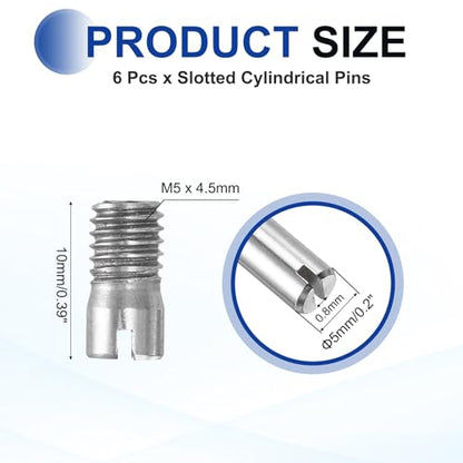 MECCANIXITY 6 Pcs M5 x 10mm Slotted Cylindrical Pins, 304 Stainless Steel Dowel External Thread Locating Parallel Pins Shelf Support Peg Pin for Furniture Installation, DIY Project - size: M5 x 10mm