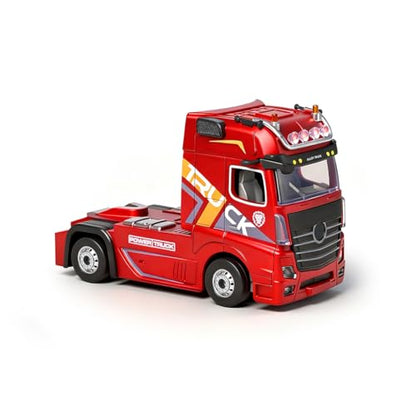 1/64 RC Container Truck Model, 2.4G 4WD Semi-Tractor Trailer with Independent Lifting Support Legs, Proportional Steering, 3-Speed Cruise Control & LED Sound System, Adult Desktop Hobbyist RTR (Red)