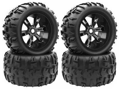 RC Monster Truck Tires and Wheels 17mm Hex Pre-Glued Set with Foam Inserts for 1/8 Arrma Kraton 1/10 Maxx E-Revo (4Pcs)