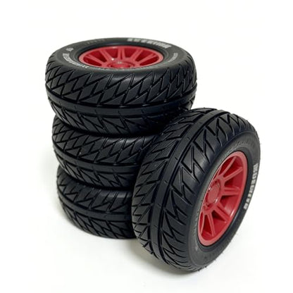 1/8 & 1/10 RC Short Course Truck Tires and Wheels Set 113mm Rubber Tyres 12mm 14mm 17mm Hex Compatible with Traxxas Slash Arrma Senton Tamiya TT02 On Road RC Car 4PCS
