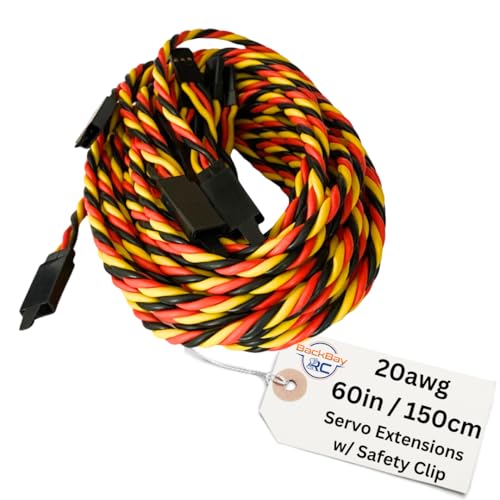 BackBayRC - 20awg Twisted Servo Extension Cable w/Safety Clip - 100 Strands for RC Vehicles, Drones, E-Bikes - 8 Lengths / 5 Wires per Pack (150CM / 60in / 5ft) - style: 150CM / 60in