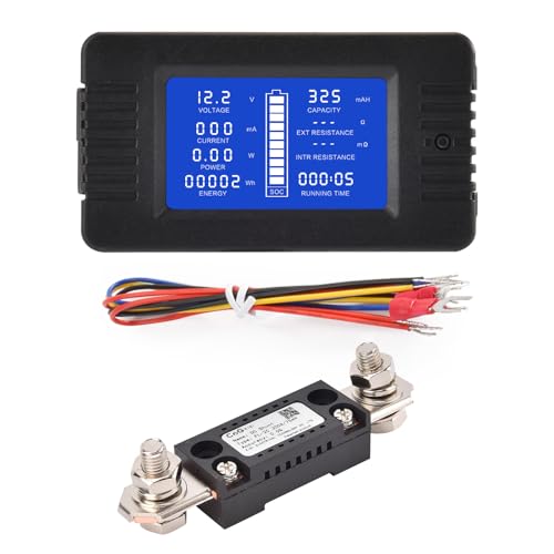 DC Multifunction Battery Monitor Meter with Shunt,0-200V,0-300A, LCD Display Digital Current Multimeter Voltmeter Ammeter for Cars RV Solar,Widely Applied to 12V/24V/48V RV/Car Battery… - size: DC 300A Battery Meter