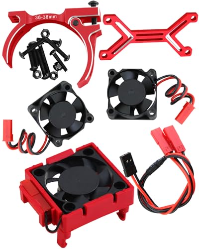 Upgrades Part for 1/10 Slash/Stampede/Bandit 2WD 4WD,Aluminum 3660 540 550 Motor Cooling Fan with 36-38mm Adjustable Mount & VXL-3s ESC Cooling Fan High Velocity Fan Heatsink Set,Red - color: Red/for Slash