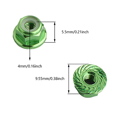 8PCS Flange M4 Lock Nuts Serrated Nylon Self-Tightening Aluminum M4 Wheel Hardware for Axial HPI TLR ECX Model RC Car Vehicles Upgraded Replacement Parts (Green) - color: Green