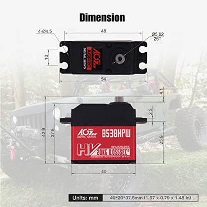 AGFRC 0.055Sec High-Speed Waterproof RC-Steering-Servo-Motor - 20KG Upgraded Brushless Digital Servo with Metal Gear for 1/10 RC Car Boat Crawler(B53BHPW) - style: B53BHPW