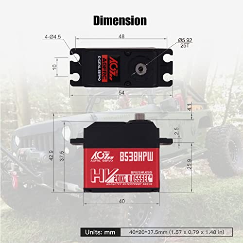 AGFRC B53BHPW 20KG 0.055s IP67 Waterproof 1/10 Servo | HV, Magnetic Angle Sensor, Digital Brushless Motor, Steel Gears, Programmable, for 1/10 RC Cars, Crawlers & Boats - style: B53BHPW