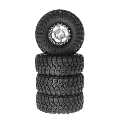 1.3” Aluminum Beadlock Wheels & Rock Trail Tires Set for 1/18 1/24 RC Crawlers, -8.0mm Offset, 68×26mm, 7mm Hex, Fits TRX4M SCX24 AX24 FCX24 Ascent-18, Pre-Assembled 4 pcs (White) - color: White