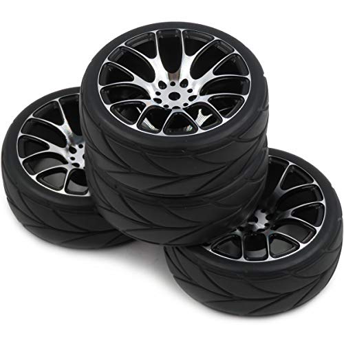 4pcs New RC 1/10 On Road Tires Soft & Alloy Aluminum Rims Hex 12mm