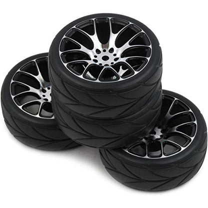 4pcs New RC 1/10 On Road Tires Soft & Alloy Aluminum Rims Hex 12mm
