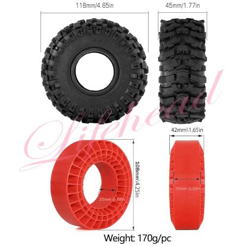 Lifehead 1.9 inch Silicone insert tires - All Terrain Pliable Rubber Tires for 1/10 RC Crawler Car TRAXXAS TRX4 TRX6 Axial SCX10 90046 90047 SCX10 III AXI03007 Tamiya CC01 YK4102/4.6" Outer Diameter - color: Red
