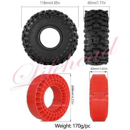 Lifehead 1.9 inch Silicone insert tires - All Terrain Pliable Rubber Tires for 1/10 RC Crawler Car TRAXXAS TRX4 TRX6 Axial SCX10 90046 90047 SCX10 III AXI03007 Tamiya CC01 YK4102/4.6" Outer Diameter - color: Red