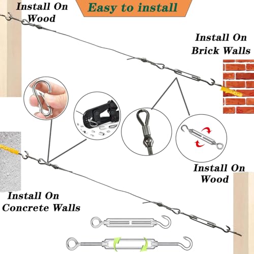 Roxanned 1/8" Wire Rope Kit 100FT | 7x7 Core Vinyl Coated Stainless Steel Cable with Turnbuckles | Heavy-Duty for String Light, Garden Fence, Plant Hanger & Outdoor Decor - size: 100 ft