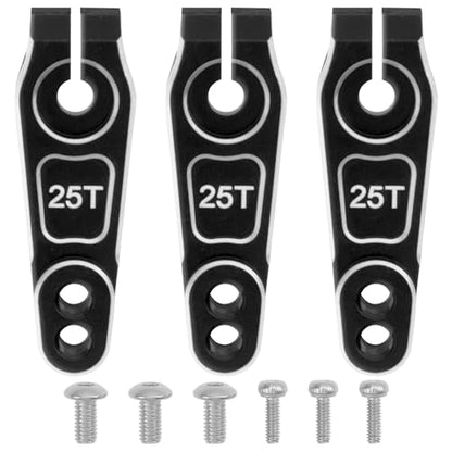 ShareGoo 3Pcs Metal 25T Servo Horn 25 Teeth Steering Servo Arm M3 Threads Compatible with Futaba Savox Power HD HSP Servos Motor Fit for 1/8 1/10 RC Off Road Crawler Drift Car Boat (Black) - color: Black
