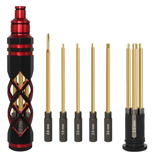 RC Hex Driver Set - 5 in 1 Hex Screwdriver Set 1.5mm 2.0mm 2.5mm 3.0mm Phillips Screwdrivers Allen Repair Tools for Traxxas SCX24 TRX4 Arrma Helicopter RC Car Tool Kit Red - color: Red