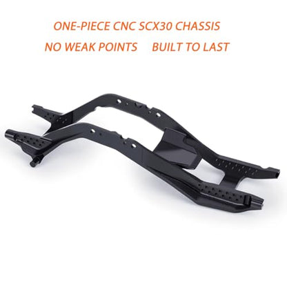 ONE-PIECE CNC SCX30 Chassis Aluminum Frame Rails for Axial SCX30 1/30 RC Crawler, 4x4 Ford Bronco Jeep Wrangler JLU Upgrade Part (Black) - color: Black