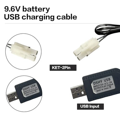 9.6V NiMH/NiCd Battery Charger Cable with Standard Tamiya Plug Compatible RC Car RC Tank RC Plane RC Boat and Other Remote Control Toys for Universal 9.6V Lipo Battery USB Charger