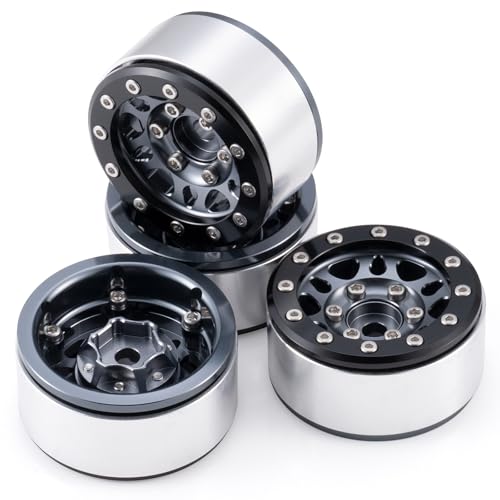 1.55inch Aluminium Beadlock Wheels Rims for Axial UTB18 D90 TF2 CC01 AX90069 MST JIMNY 1/10 RC Crawler Trail Truck Car Upgrade Parts (Titanium) - color: Titanium