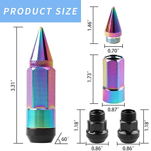 20Pcs Anti Theft Spiked Extended Tuner Wheel/Rims Lug Nut M12X1.5+Socket (Neo Chrome) - color: Neo Chrome