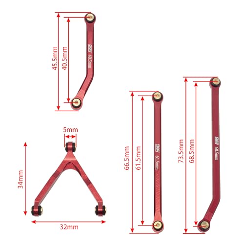 DKKY CNC Aluminum High Clearance for 1/24 RC Crawler LWB 133.5mm Axial SCX24 AXI90081 Deadbolt AXI00004 B17 Upgrades (Red) - color: Red