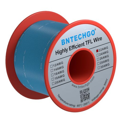 BNTECHGO 22AWG FEP Teflon Coated Wire Blue 100ft Tin-Plated Copper | 22 Gauge Strands Wire High-Temp FEP Insulation, -65°C to 200°C Rated, Aerospace Wiring, Medical Wiring, Scientific Equipment - size: 100ft Blue