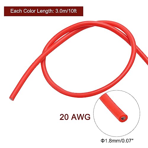 MECCANIXITY 20 Gauge Wire Silicone Wire 20AWG Electrical Wire Stranded Wire Tinned Copper Wire High Temp Hookup Wire 6 Color 3.0m/10ft for Car Model Electric Appliances 6pcs - size: 20AWG, 10ft